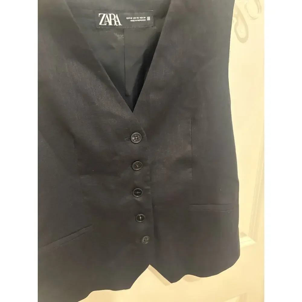 ZARA ZW Collection Minimalist Black VEST Sz X-Small Run Big